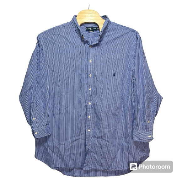 Ralph Lauren Classic Fit Blue Striped Button Down Men's Size 21 36/37 Tall - Picture 2 of 10